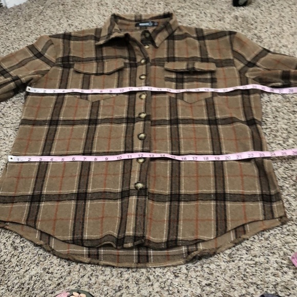 Missguided Shacket Shirt Jacket Size 4 Brown Plaid - Picture 7 of 9
